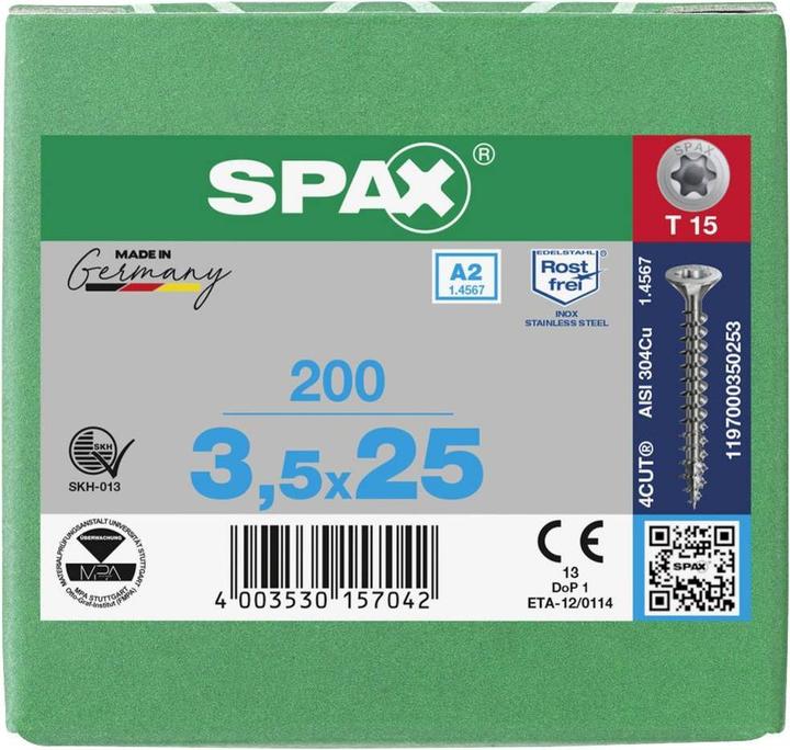Actual product image Spax A2 Countersunk Multi-Head T-Star Plus T15 Fully Threaded (200 Screws per piece)