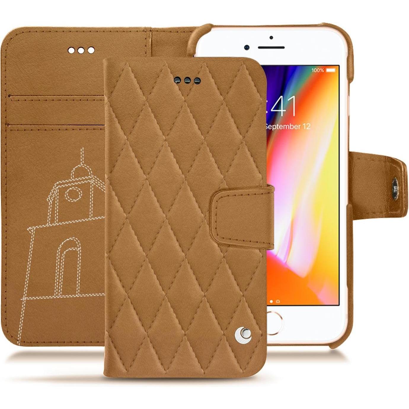Noreve Lederschutzhülle Wallet (Apple iPhone 8), Smartphone Hülle, Braun