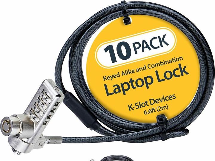 Productafbeelding StarTech COM 10-pak dubbele toegang laptopslot 2m kabelslot met sleutel en cijferslot K-S