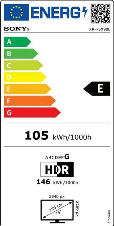 Energie-Label Sony XR-75X90L (75", X90L, LCD, 4K, 2023)
