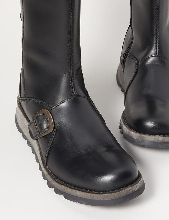 Actual product image Fly London Mes Leather Boots with Zipper and Wedge Heel (40)