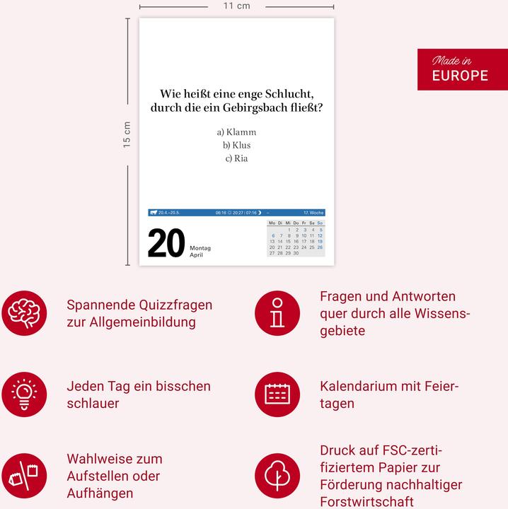 Immagine prodotto Harenberg Wissen Tagesabreisskalender 2026 - Quizfragen aus Geschichte, Politik, Kultur, Technik und Spor (11 x 14 cm, Tedesco)