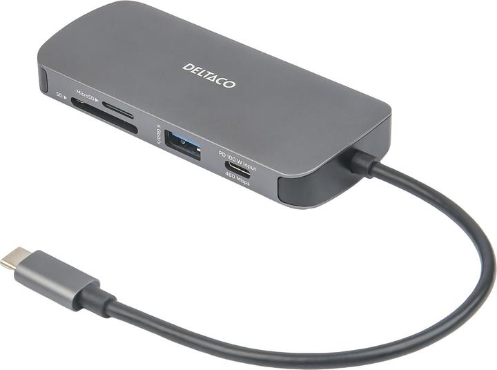Produktbild Deltaco USB-C jungčių stotelė, 1x HDMI/RJ45/SD/mSD, 3x USB-A / USBC-HDMI26 / 1902421 (USB-C, 8 Ports)
