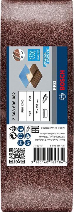 Image du produit Bosch Professional Zubehör PRO X440 bande abrasive, 75 x 533 mm, G80 (80)
