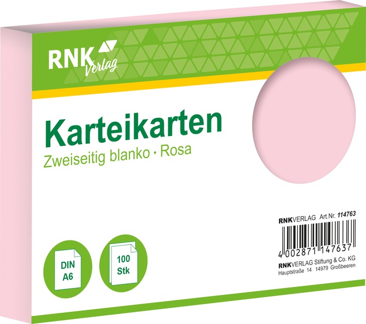 Actual product image Rnk Index cards blank A6 (A6, 205 g/m², 100 x)