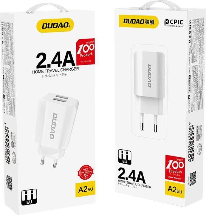 Produktbild Dudao EU charger 2 x USB 2.4A 5V DC white (12 W)