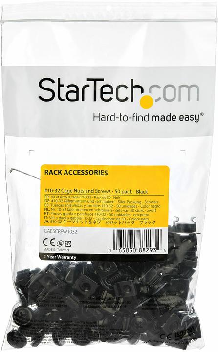 Produktbild StarTech 50pc 10-32 Server Rack Cage Nuts and Screws w/Washers - Network/IT Rack Mount Ha
