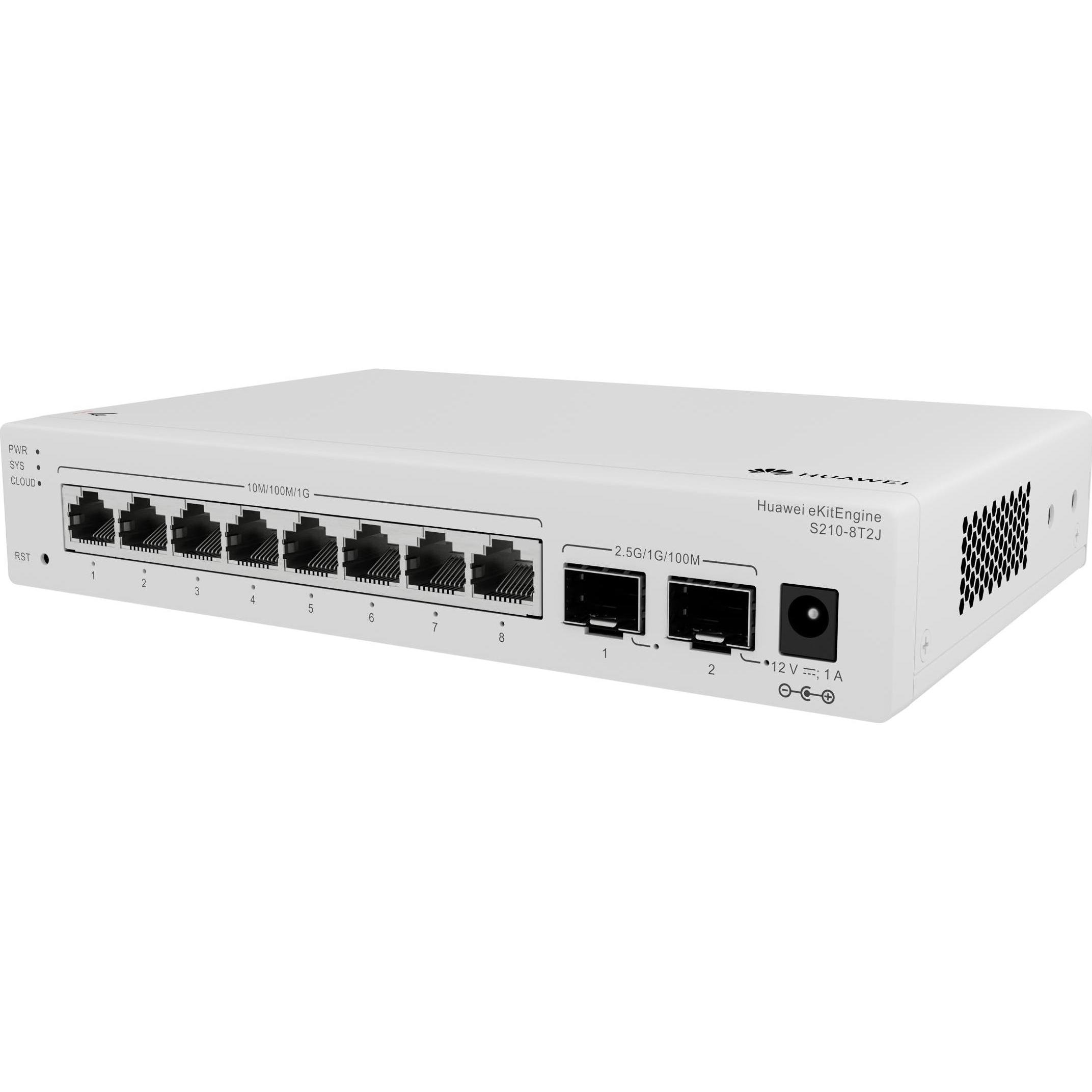Huawei eKit Switch eKitEngine S210 Series S210-8T2J 10 Port (10 Ports), Netzwerk Switch, Schwarz