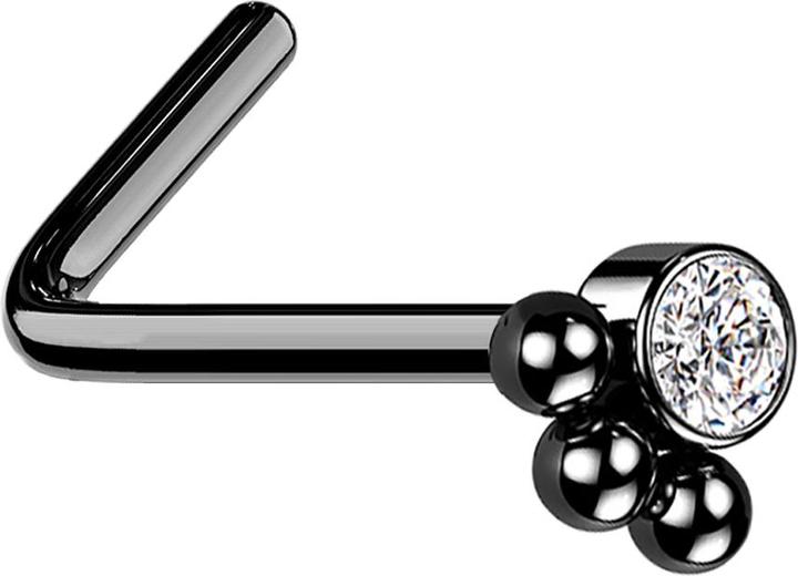 Image du produit Star Piercing Nasenstecker gewinkelt schwarz Kristall mit drei Kugeln (sans laiton, Acier chirurgical 316L)