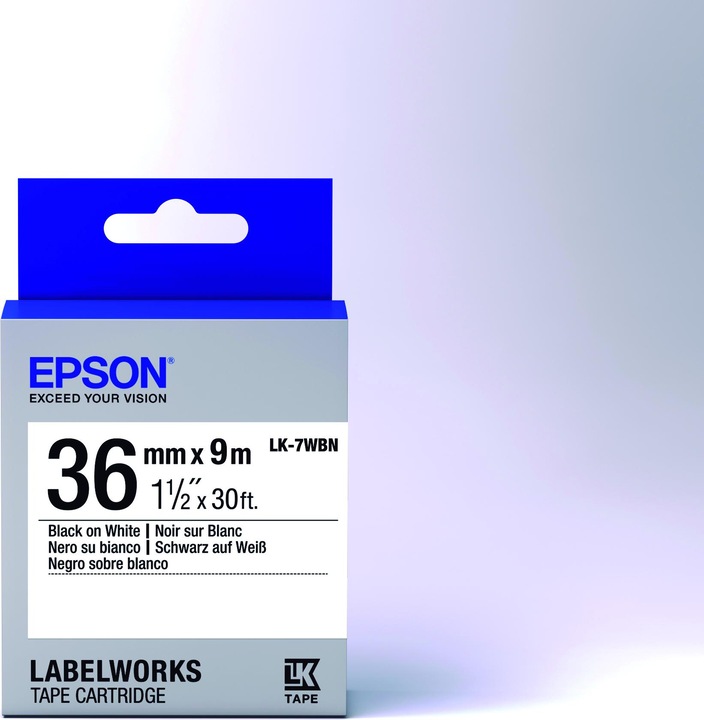Actual product image Epson Label Cassette Lk-7wbn (3.60 cm, Black, White)