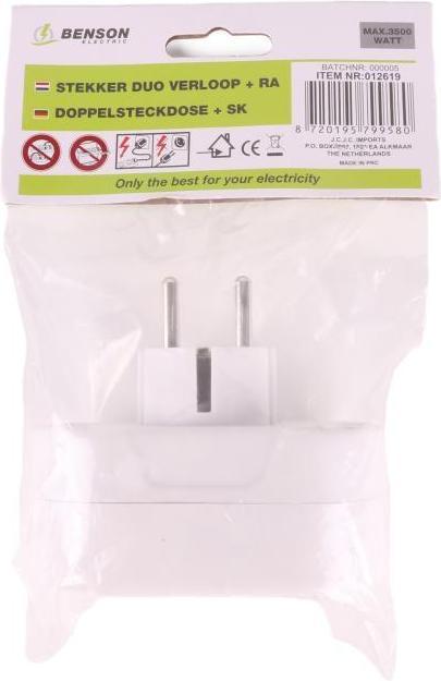 Actual product image Benson Electric Plug double adapter + earth (horizontal) white