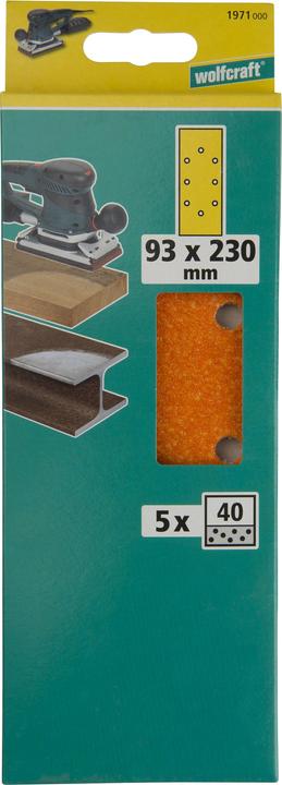 Actual product image wolfcraft 5 sanding strips corundum K40 93x230mm (40)
