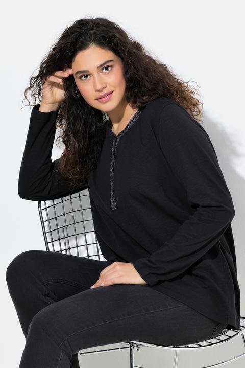 Immagine prodotto Ulla Popken Maglia con abbottonatura glitter, scollo a V e maniche lunghe (46, 48)