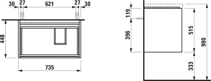 Actual product image Laufen Lani for Lua vanity unit, 2 drawers, SoftClose, for WT shelf left, 750x515x445mm, H403582112 (75 x 44.50 x 51.50 cm)