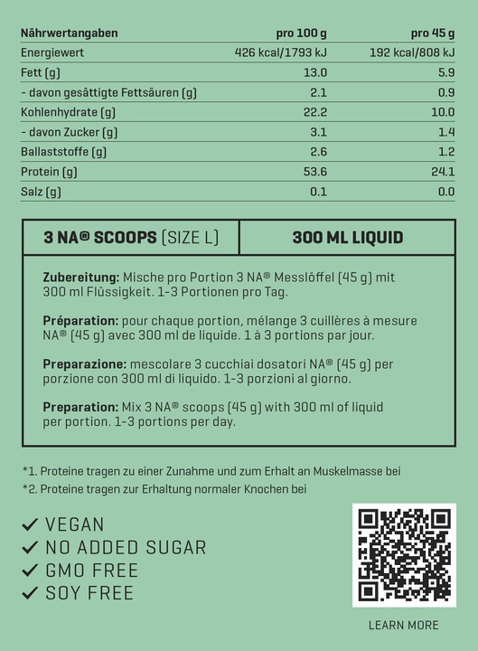 Nährwerte und Zutaten Nutriathletic Plant Protein + Eaa (Cappuccino, 1 Stk., 800 g)