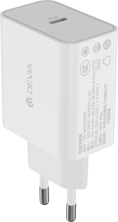 Actual product image Devia wall charger Rocket PD 45W 1x USB-C white + cable USB-C - USB-C (45 W, 1 portion)