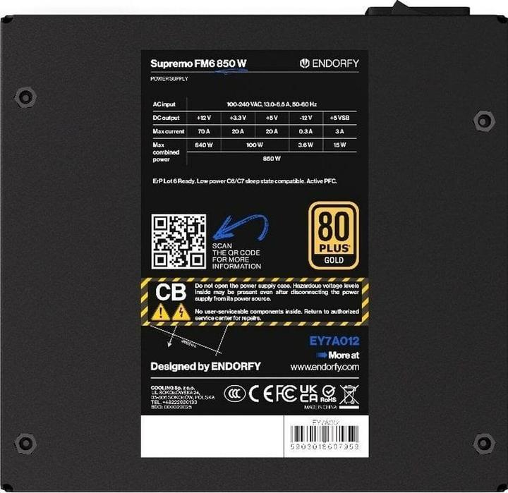 Produktbild Endorfy PSU Supremo FM6 80+ Gold 850 W (850 W)