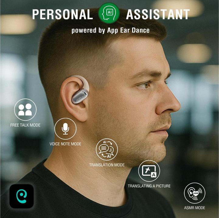 Produktbild 4smarts Open-Ear Bluetooth Kopfhörer SkyBuds AI Screen, Beige (Keine Geräuschunterdrückung, 4 h, Kabellos)