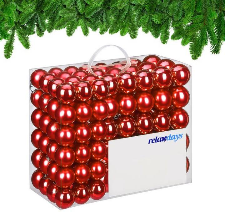 Image du produit Relaxdays - Weihnachtskugeln 100er Set, Rot/ Silber, 7 x 6 cm (100 -pièce)