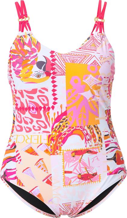 Image du produit Ulla Popken Maillot de bain motif perroquets, bonnets souples, décolleté en V (44)