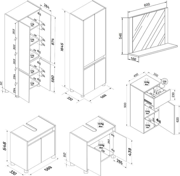 Produktbild VCM 4-tlg. Badmöbel Set Komplett Cosila L