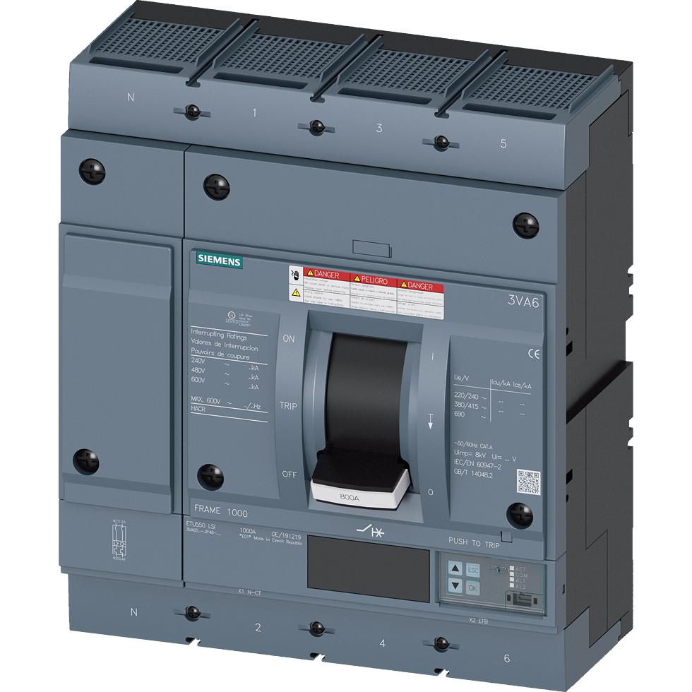 Siemens, Schutzschalter, Leistungsschalter 3VA6 UL Frame 800 Schaltvermögenklasse H 65kA @ 480 V 4-polig 3VA65606JP460AA...