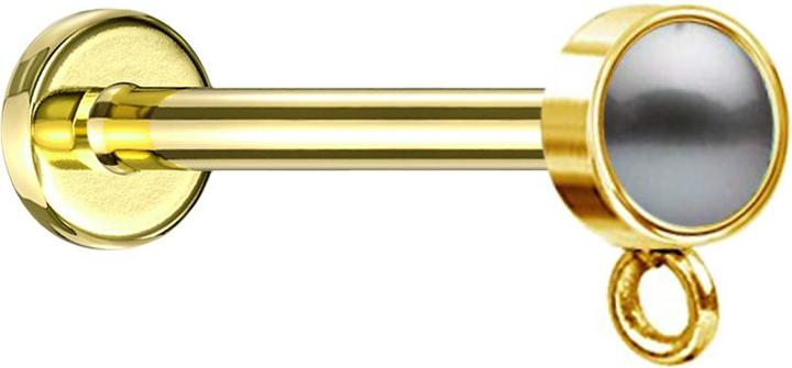 Immagine prodotto Star Piercing Micro labret filo interno placcato oro con cilindro perla nero per ciondolo (Acciaio chirurgico 316L)
