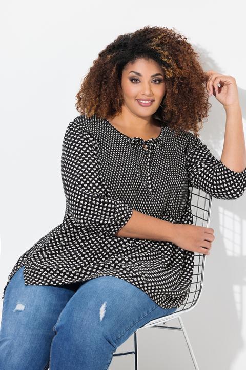 Actual product image Ulla Popken Minimalist Heart Print Elastic Smocked Blouse (58)