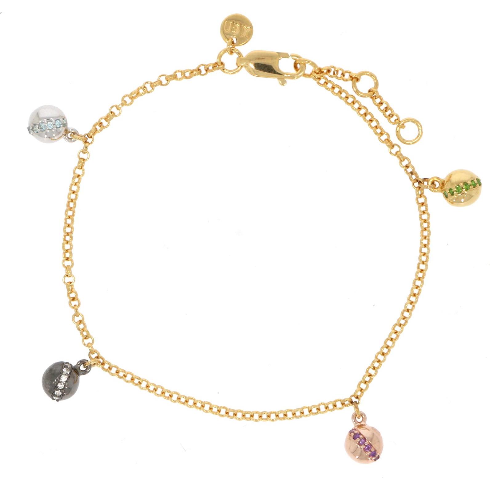 Xen, Armschmuck, Armband Multicolor ca. 0,16 ct. gelbvergoldet 17-19 cm, (19 cm, 925 Sterling Silber)