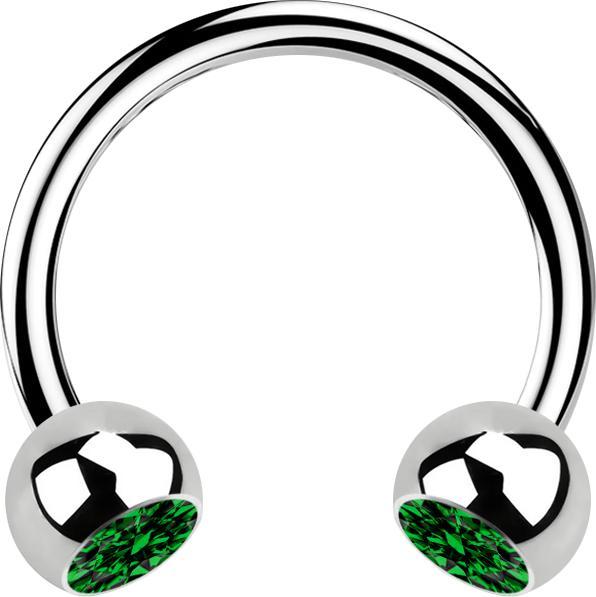Image du produit Star Piercing Micro Circular Barbell argent avec deux boules de cristal vert (sans laiton, Acier chirurgical 316L)