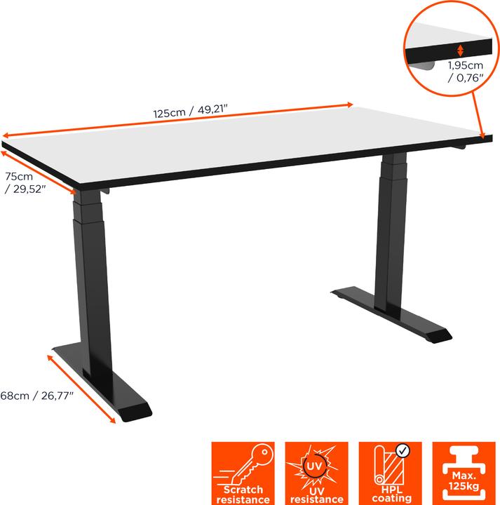 Produktbild Celexon elektrisch höhenverstellbarer Schreibtisch Professional eAdjust-58123 - schwarz, inkl. HPL T (190 x 68 x 123 cm)