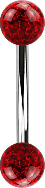 Actual product image Star Piercing Banana silver with two crystal balls red epoxy protective layer (Surgical steel 316L, without brass)