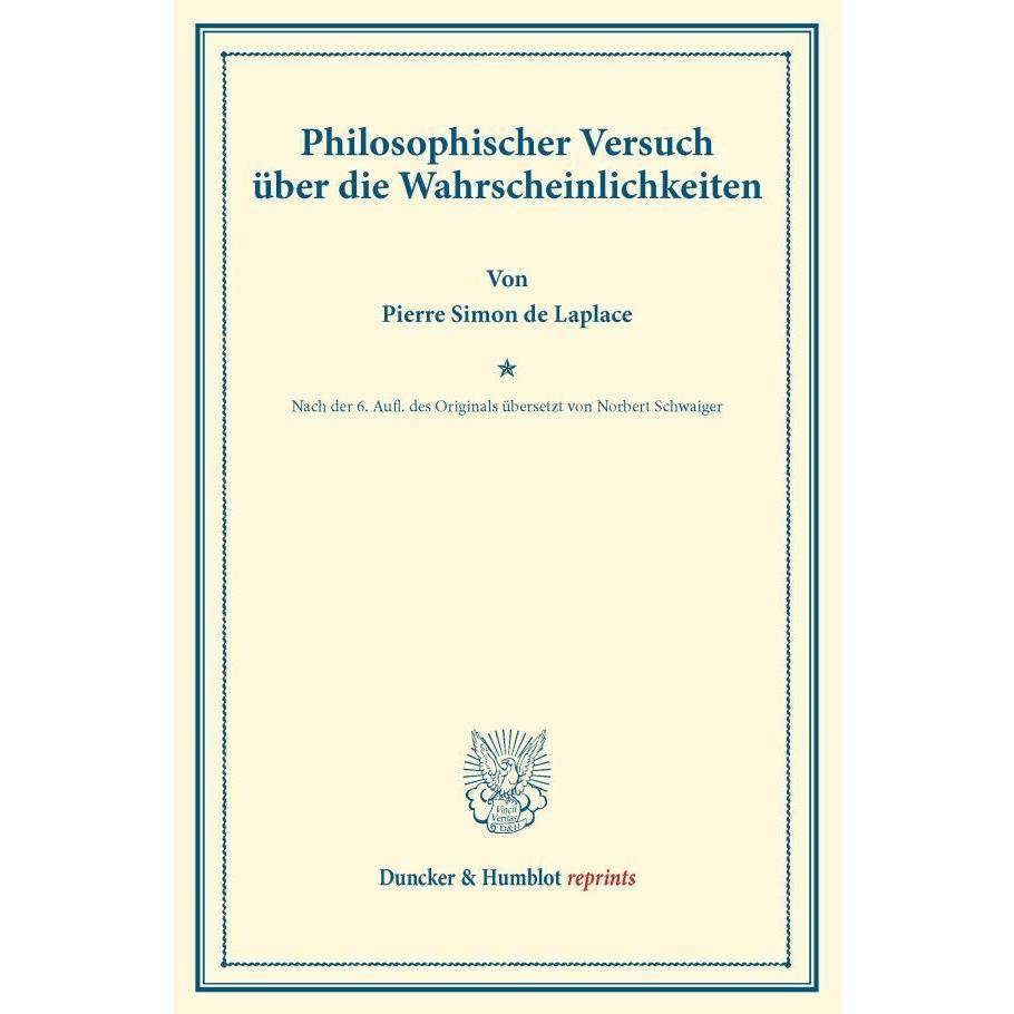 Philosophischer Versuch über die Wahrscheinlichkeiten., Fachbücher von Pierre Simon de Laplace