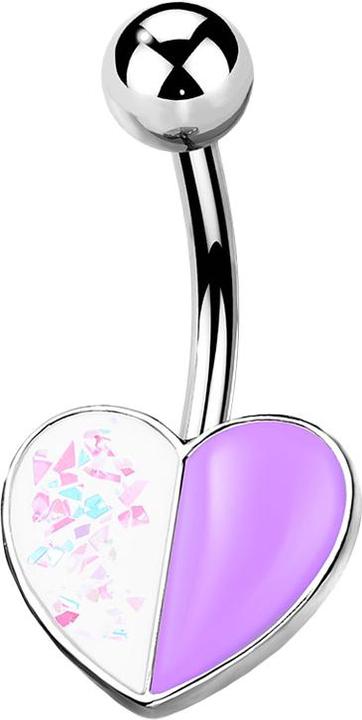 Image du produit Star Piercing Banane argent coeur opalin pailleté et émail violet (Laiton, Acier chirurgical 316L)