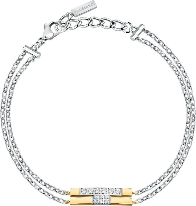 Trussardi Double Steel Bicolor Bracelet with Zirconia T-Logo TJAXC27