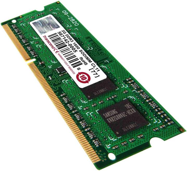 Produktbild Transcend SODIMM DDR3 1600Mhz 2GB Non-ECC SRx8 CL11 (1 x 2GB, 1600 MHz, DDR3-RAM, SO-DIMM)