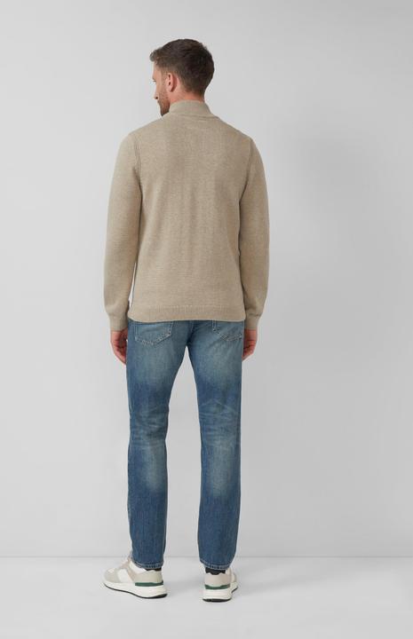 Produktbild s.Oliver Strickjacke Baumwoll-Strickjacke mit Stehkragen und Logo-Patch (M)