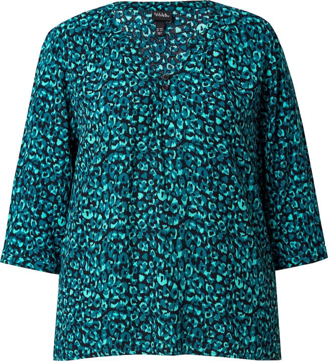 Immagine prodotto Ulla Popken Damen grosse Grössen Tunika, bedruckt, Rundhals, Knöpfe, 3/4-Arm marine 42+ 842837130-42+ (42, 44)