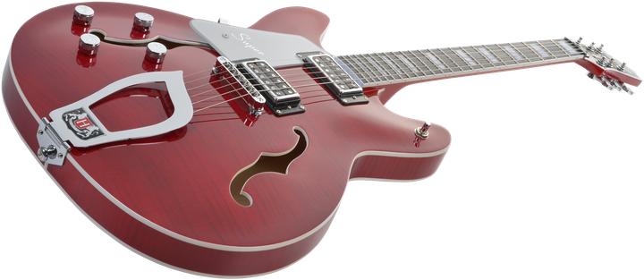 Image du produit Hagstrom Guitare électrique, Super Viking, Wild Cherry Transparent Flame, Gauche (Guitare semi-acoustique)