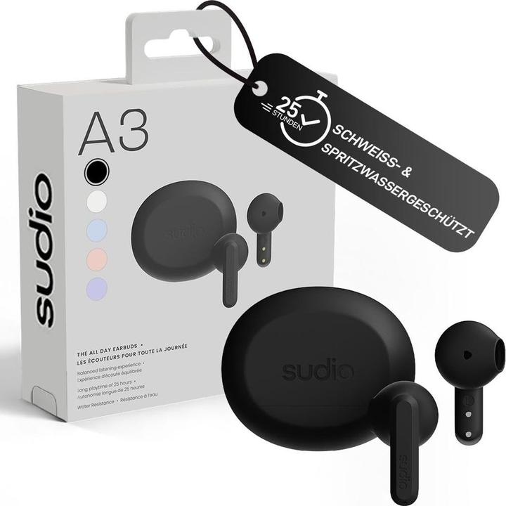 Actual product image Sudio Headphone A3 Black In-Ear True Wireless (25 h, Wireless)