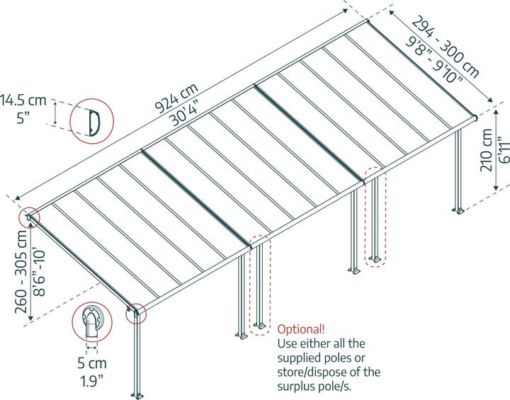 Produktbild Palram Terrassenberdachung Canopia Olympia 3x9.15 924 x 295 cm grau