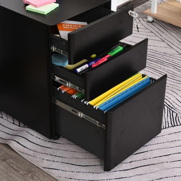 Image du produit Swisshandel24 Caisson roulant, appareil mobile avec 3 tiroirs, armoire de bureau, rangement, acier, noir, 39 (39 x 48 x 59 cm)