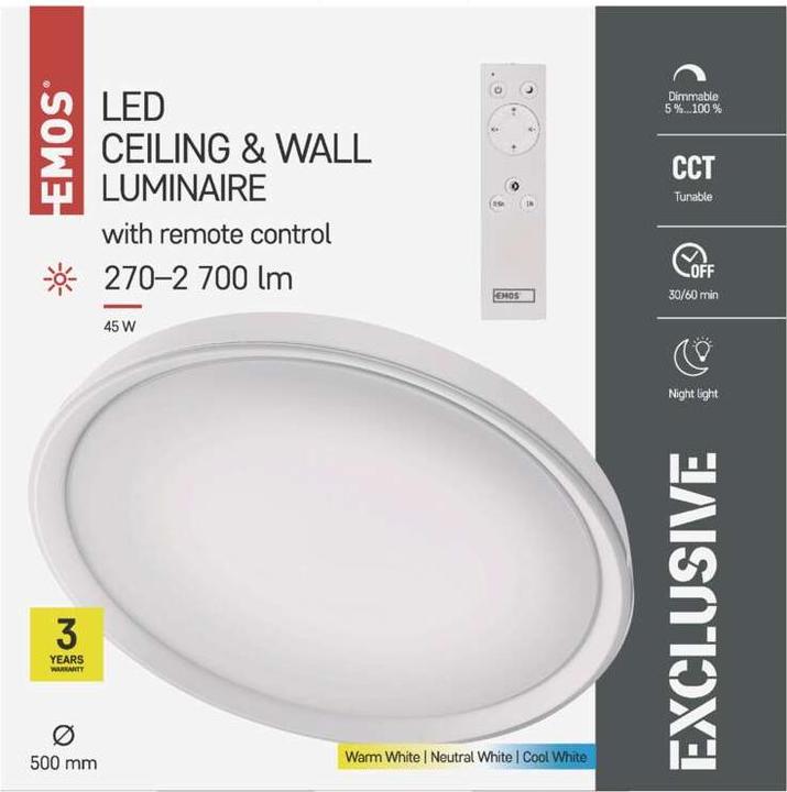 Immagine prodotto Emos Plafoniera LED, rotonda, 45W, dimmerabile, bianco caldo/neutro/freddo (2700 lm)