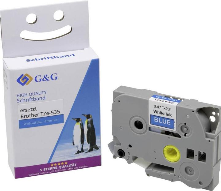 Image du produit G&G Couleur de la bande : bleu Couleur de la police : blanc 12 mm 8 m (1.20 cm, Blanc, Bleu)