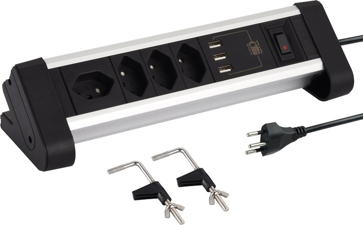 Actual product image Schönenberger Table socket strip (7 x, Type 13, USB-A, 2 m)