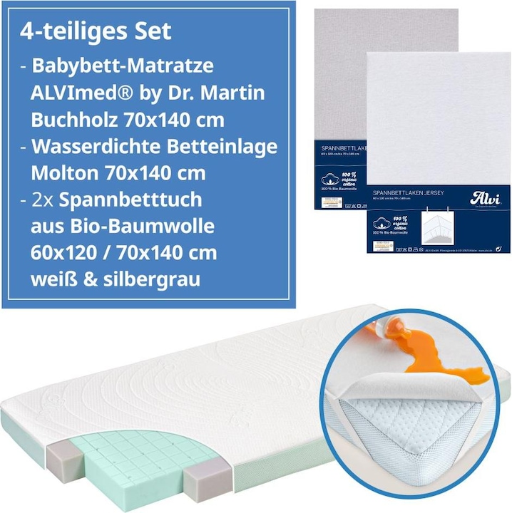 Actual product image Alvi Babymatratzen & Kindermatratzen 4-tlg. Matratzen-Set für Kinderbett 70x140 (70 x 140 cm)
