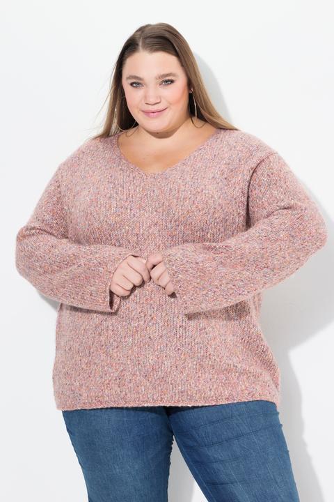Produktbild Ulla Popken Pullover, melierter Feinstrick, V-Ausschnitt, Langarm (58)