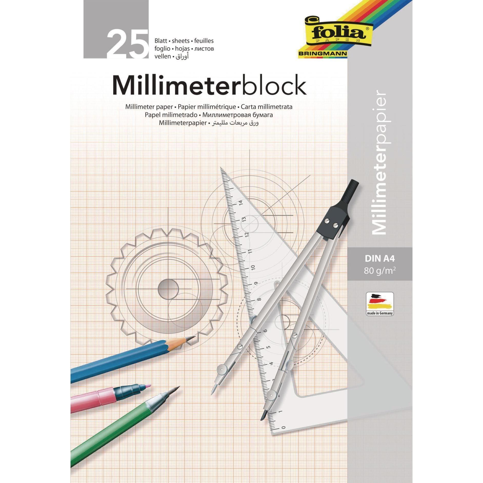 Folia, Heft + Block, Millimeterpapier Block (A4, Kariert)