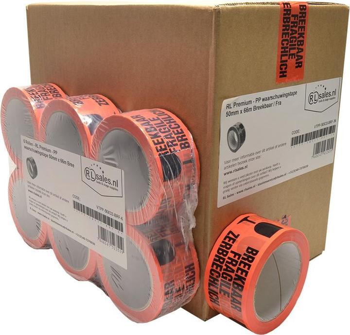 Actual product image RL Sales RL Premium - Fragile Tape - 50mm x 66m - Box 36 Rolls (50 mm)