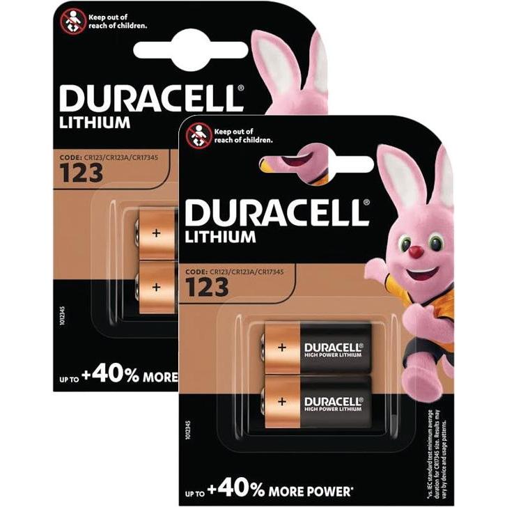 Duracell Batteria al litio DL123/CR123A - Confezione da 4 pezzi (4 pz., CR123A, 1400 mAh), Batterie + pile